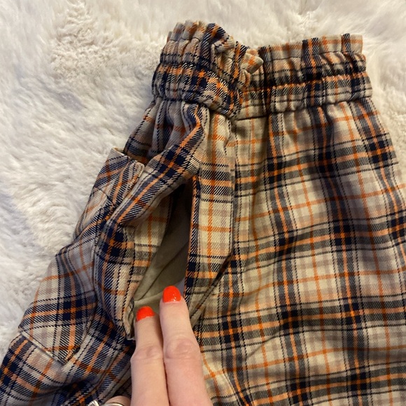Zara checkered wide leg pant tan black orange school vibes girls size 9 - Picture 11 of 16